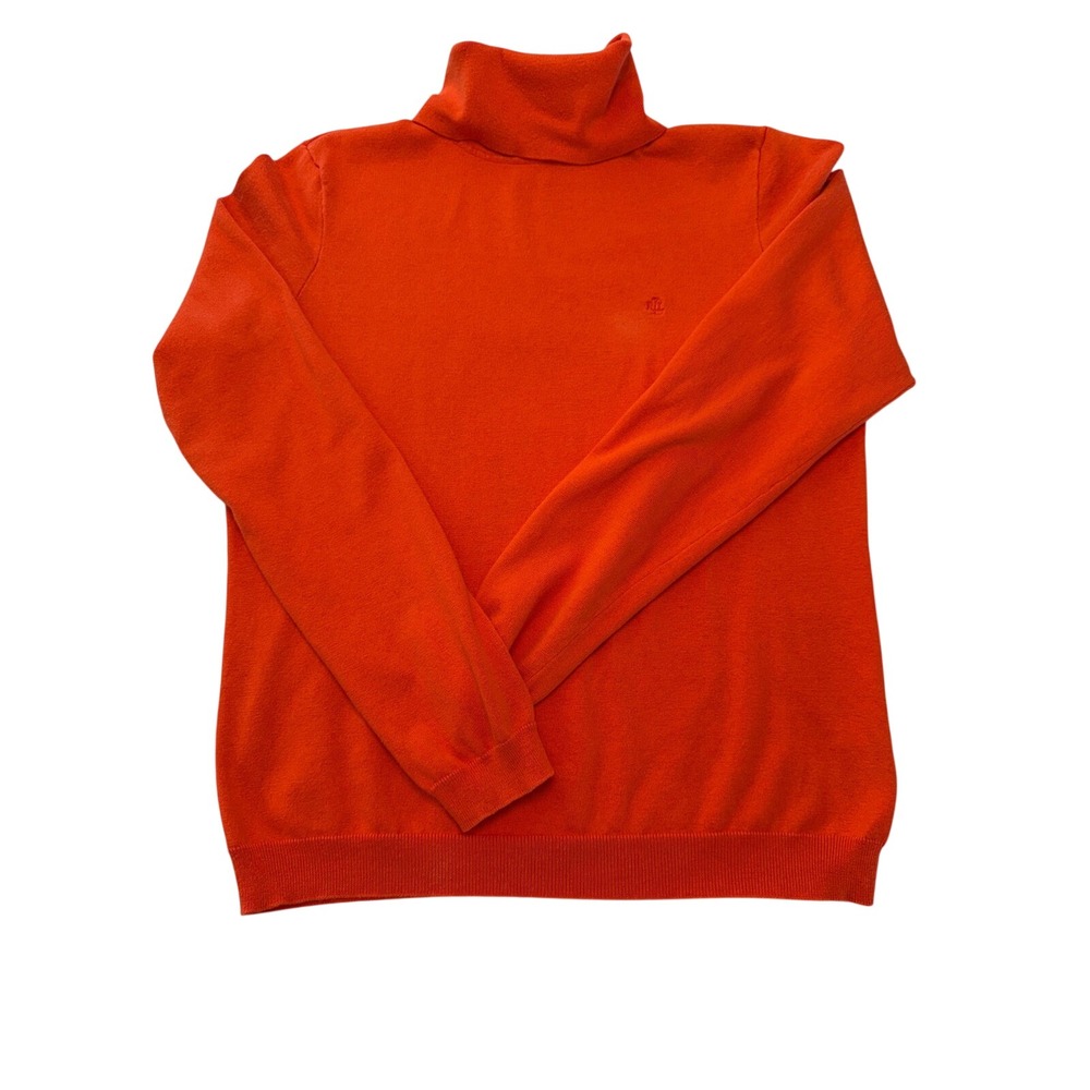 Lauren Ralph Lauren Orange Silk Blend Turtleneck Sweater LRL Monogram Large